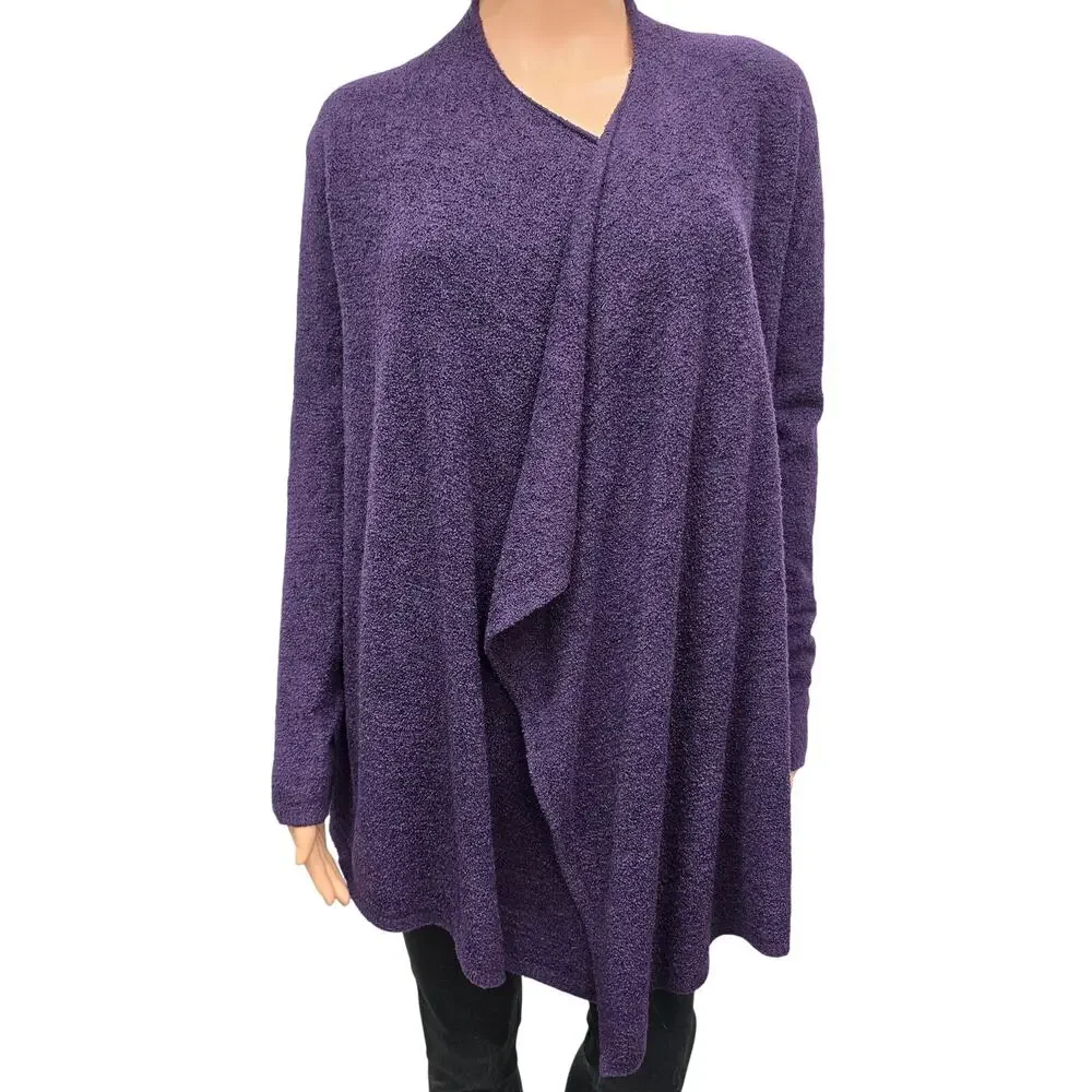 Barefoot Dreams Bamboo Chic Lite Open Cardigan Sweater Sz S/M Drape Front Purple